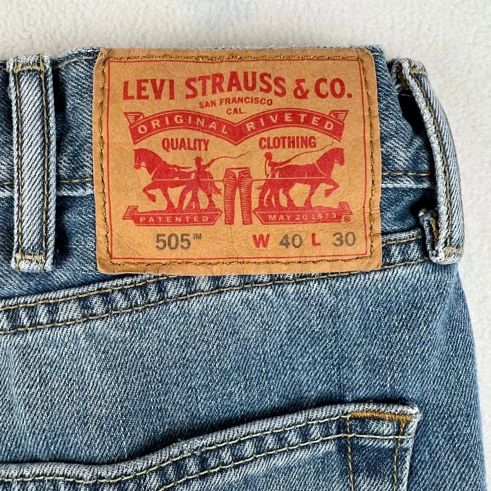 Levis 505 Jeans Mens 40x30 Regular Fit Light Wash Denim Pants‎ Classic